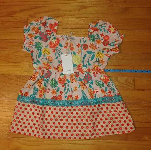 Summer Orange Floral Square Neck Short Sleeved Peplum Top GRACE KARIN Girls 10Y - Picture 2 of 9